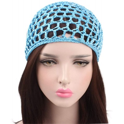 Skullies & Beanies Women Soft Rayon Snood Hat Hair Net Crocheted Hair Net Cap Mix Colors Dropshipping - Kufi Green-2pcs - C71...