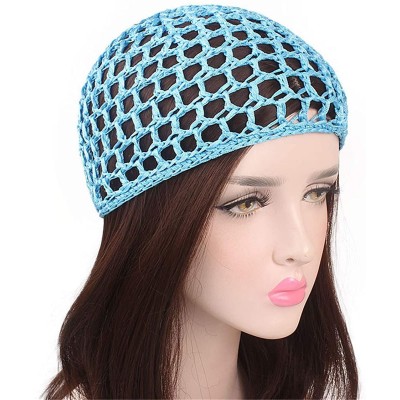 Skullies & Beanies Women Soft Rayon Snood Hat Hair Net Crocheted Hair Net Cap Mix Colors Dropshipping - Kufi Green-2pcs - C71...