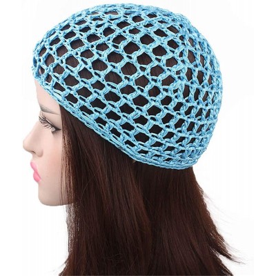 Skullies & Beanies Women Soft Rayon Snood Hat Hair Net Crocheted Hair Net Cap Mix Colors Dropshipping - Kufi Green-2pcs - C71...