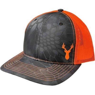 Baseball Caps Deer and Antlers Snapback Hat Curved Bill Trucker Mesh Back - Kryptek Typhon/Neon Orange - CV18QG3ILSK $49.27