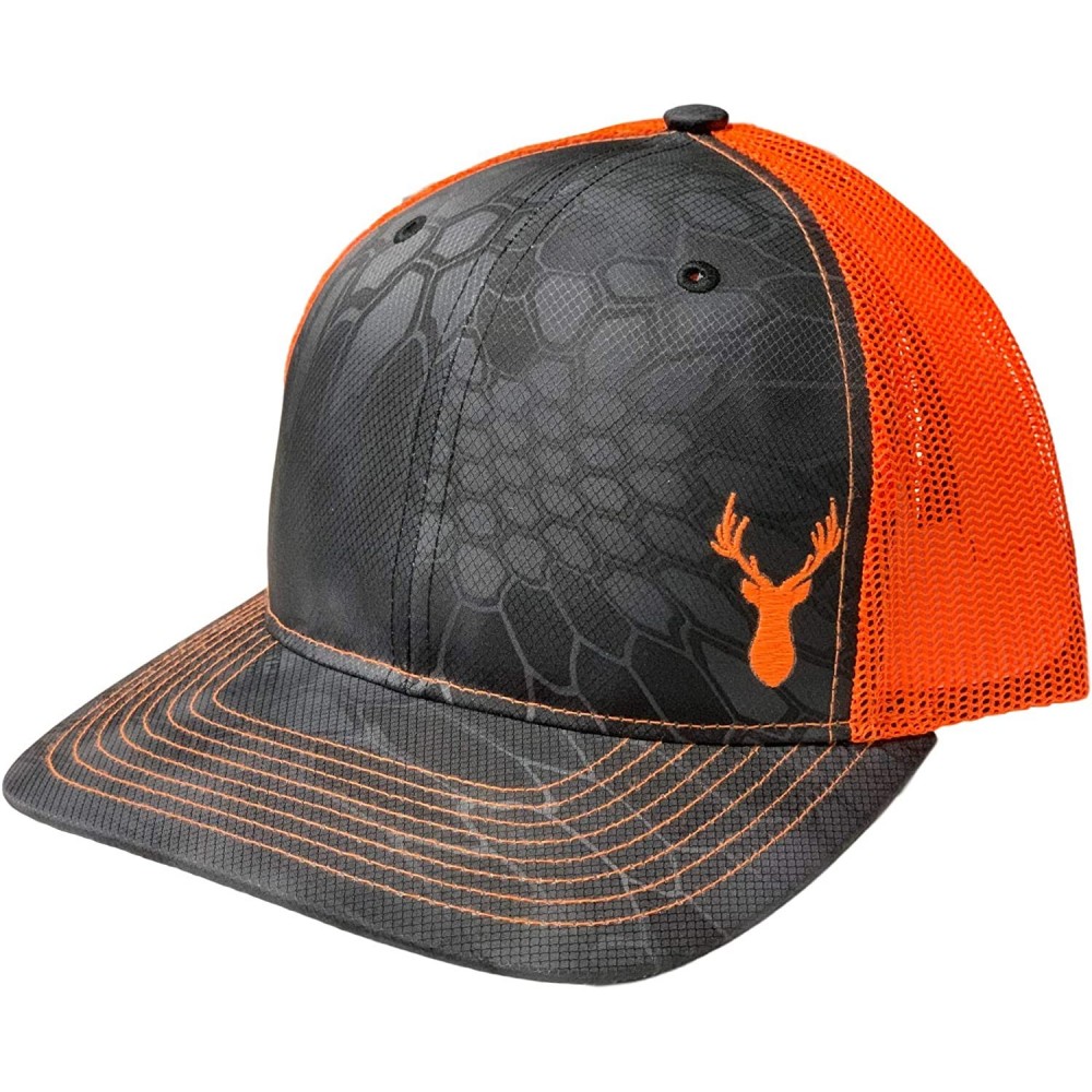 Baseball Caps Deer and Antlers Snapback Hat Curved Bill Trucker Mesh Back - Kryptek Typhon/Neon Orange - CV18QG3ILSK $27.25