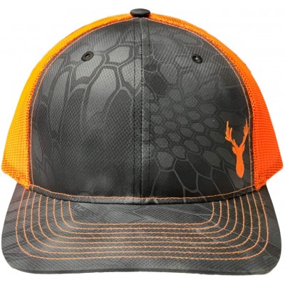 Baseball Caps Deer and Antlers Snapback Hat Curved Bill Trucker Mesh Back - Kryptek Typhon/Neon Orange - CV18QG3ILSK $27.25