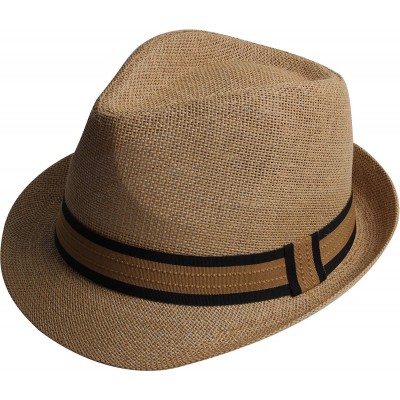 Fedoras Fedora Hats for Men & Women Tribly Short Brim Summer Paper - 03 - Khaki - CF18W4ZSL0W $8.96
