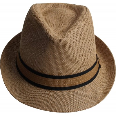 Fedoras Fedora Hats for Men & Women Tribly Short Brim Summer Paper - 03 - Khaki - CF18W4ZSL0W $8.96