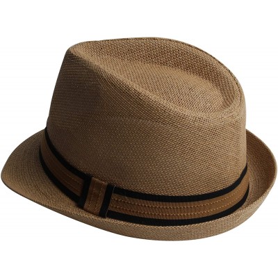 Fedoras Fedora Hats for Men & Women Tribly Short Brim Summer Paper - 03 - Khaki - CF18W4ZSL0W $8.96