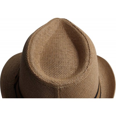 Fedoras Fedora Hats for Men & Women Tribly Short Brim Summer Paper - 03 - Khaki - CF18W4ZSL0W $8.96