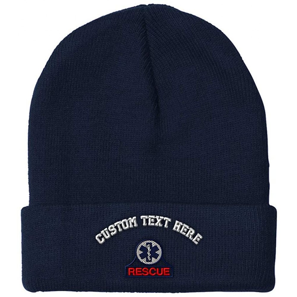 Skullies & Beanies Custom Beanie for Men & Women EMT Rescue Embroidery Acrylic Skull Cap Hat - Navy - CR18ZRAUNCT $18.92