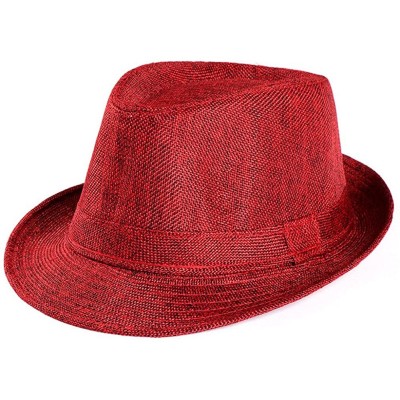 Sun Hats Summer Straw Fedora Hat for Women Classic Hat Cute Beach Panama Hats Cuban Trilby Hat - Wine - C418Q94UCEL $8.89