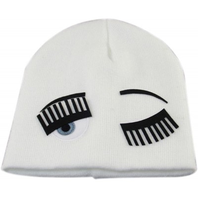 Skullies & Beanies Eyelash Wink Beanie Wool Cap Knitting Hat - White - CH1274A1MQF $11.80