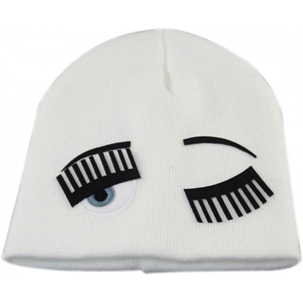 Skullies & Beanies Eyelash Wink Beanie Wool Cap Knitting Hat - White - CH1274A1MQF $11.80