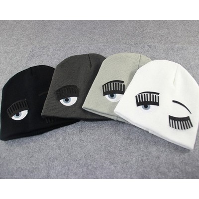 Skullies & Beanies Eyelash Wink Beanie Wool Cap Knitting Hat - White - CH1274A1MQF $11.80