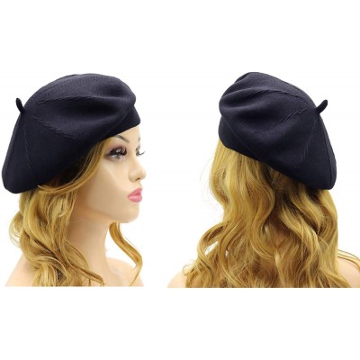 Berets French Beret Hat-Reversible Solid Color Cashmere Beret Cap for Womens Girls Lady Adults - Navy1 - CL192A9ICDE $20.25