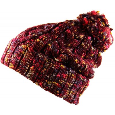 Skullies & Beanies Winter Warm Baggy Knit Slouchy Multi Color Beanie Hat with Pom Pom - Burgundy/Multi - CK186AZZY9N $29.50