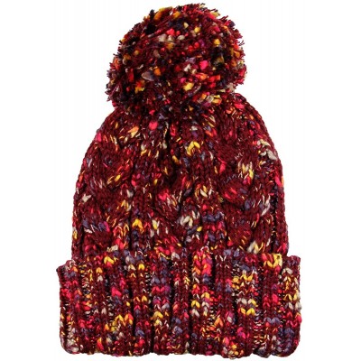 Skullies & Beanies Winter Warm Baggy Knit Slouchy Multi Color Beanie Hat with Pom Pom - Burgundy/Multi - CK186AZZY9N $17.62