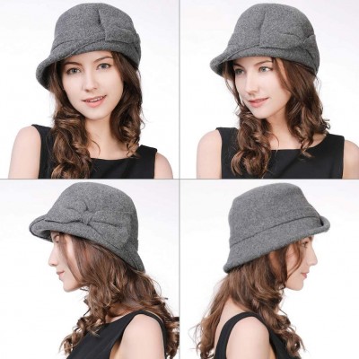 Bucket Hats Womens 1920s Vintage Wool Felt Cloche Bucket Bowler Hat Winter Crushable - 16209_grey - CN12MYCY69F $22.54