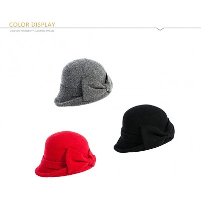 Bucket Hats Womens 1920s Vintage Wool Felt Cloche Bucket Bowler Hat Winter Crushable - 16209_grey - CN12MYCY69F $22.54