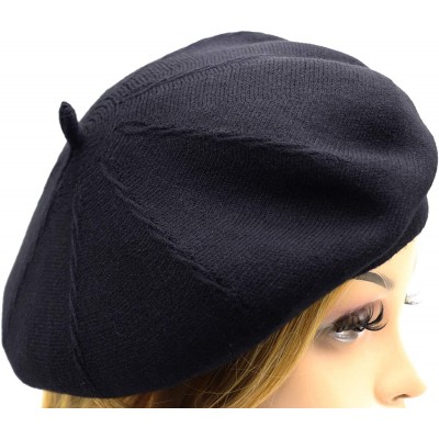 Berets French Beret Hat-Reversible Solid Color Cashmere Beret Cap for Womens Girls Lady Adults - Navy1 - CL192A9ICDE $20.25