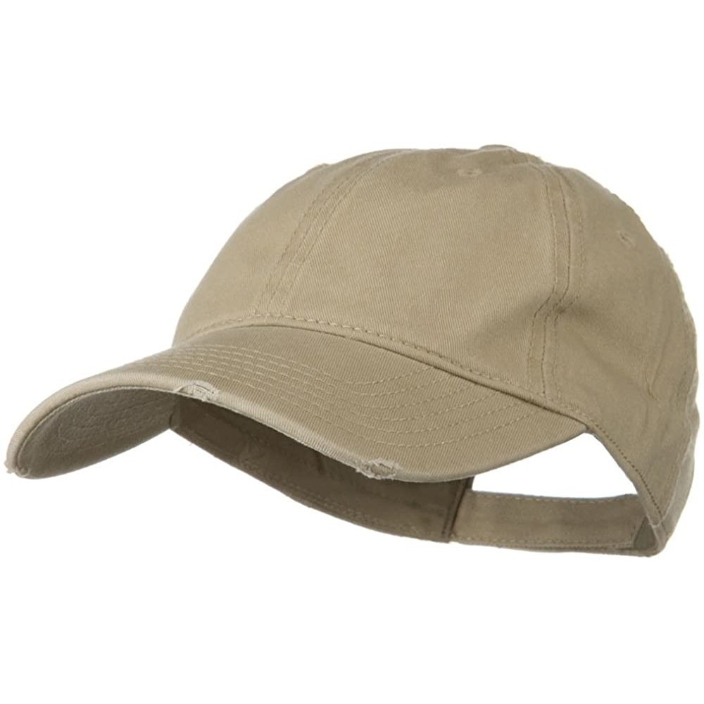 Baseball Caps Superior Garment Washed Cotton Twill Frayed Visor Cap - Khaki - CE11918DCAN $24.96