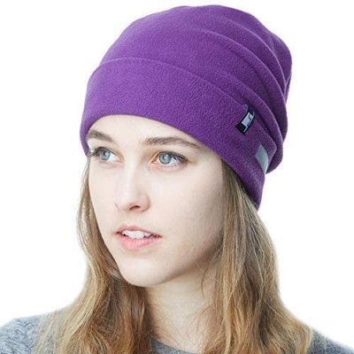 Skullies & Beanies Fleece Winter Functional Beanie Hat Cold Weather-Reflective Safety for Everyone Performance Stretch - Purp...