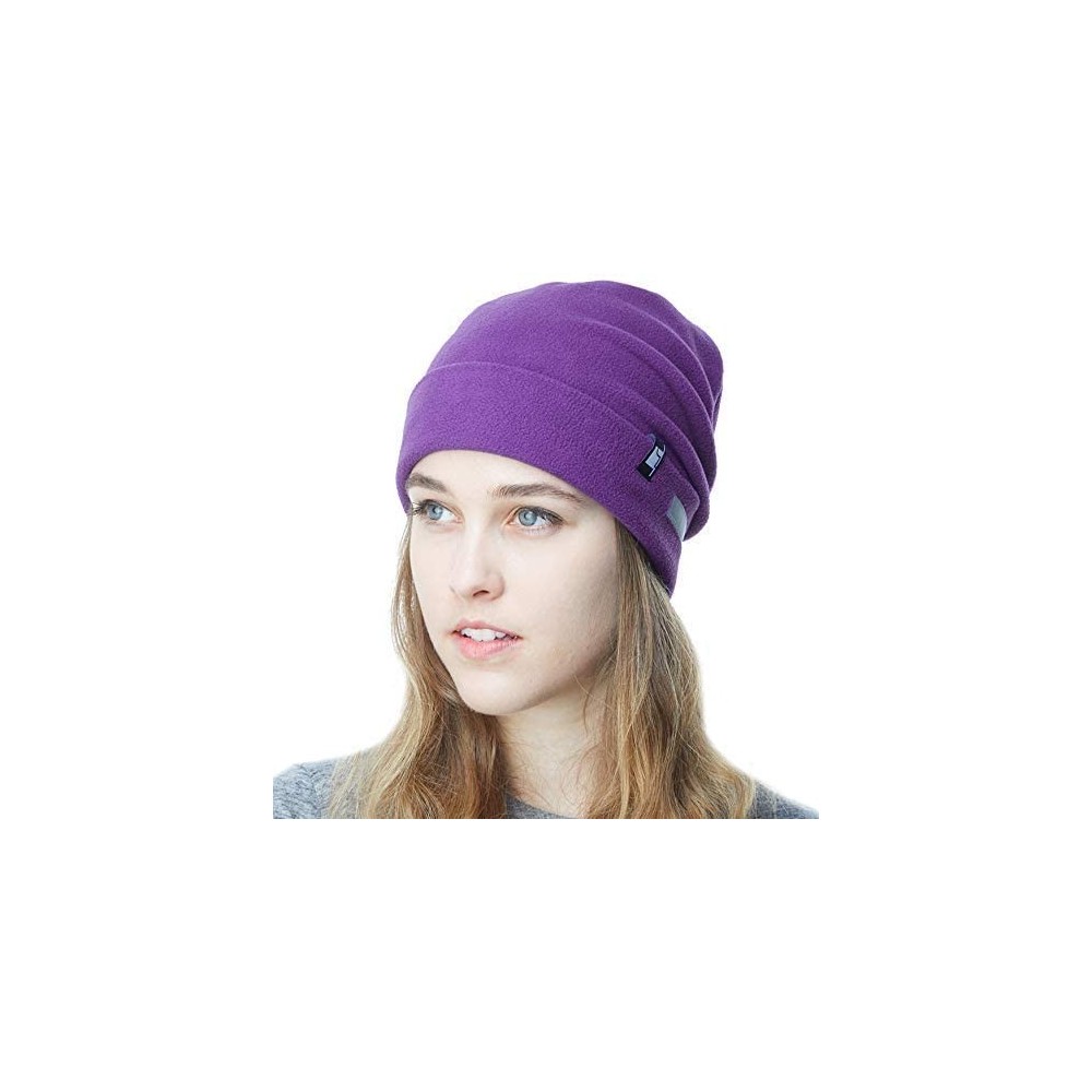 Skullies & Beanies Fleece Winter Functional Beanie Hat Cold Weather-Reflective Safety for Everyone Performance Stretch - Purp...