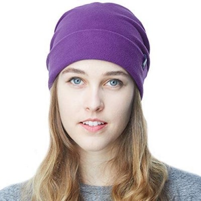 Skullies & Beanies Fleece Winter Functional Beanie Hat Cold Weather-Reflective Safety for Everyone Performance Stretch - Purp...