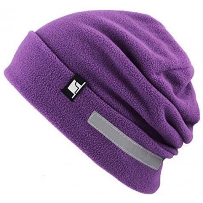 Skullies & Beanies Fleece Winter Functional Beanie Hat Cold Weather-Reflective Safety for Everyone Performance Stretch - Purp...