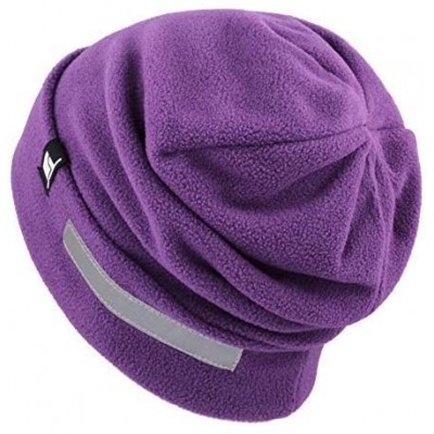 Skullies & Beanies Fleece Winter Functional Beanie Hat Cold Weather-Reflective Safety for Everyone Performance Stretch - Purp...