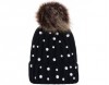 Cold Weather Headbands Women Faux Fur Pom Pom Beanie Cap Fashion Winter Pearl Knit Ski Hat - Black - CV18LK9CXDO $5.53