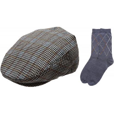 Newsboy Caps Men's Collection Wool Blend Herringbone Tweed Newsboy Ivy Hat with Dress Socks. - Plaidyellow - C912IJU0ML1 $27.69