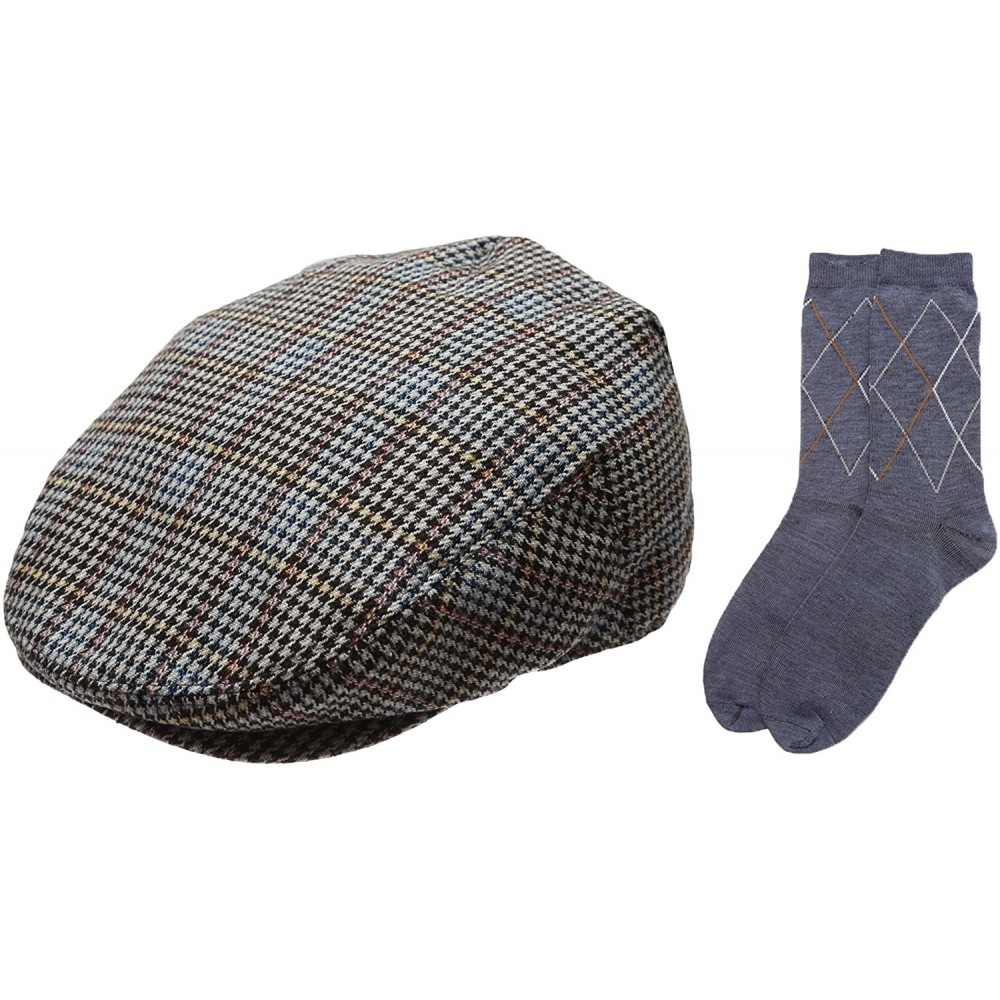Newsboy Caps Men's Collection Wool Blend Herringbone Tweed Newsboy Ivy Hat with Dress Socks. - Plaidyellow - C912IJU0ML1 $12.83