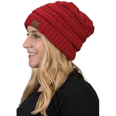 Skullies & Beanies Solid Ribbed Beanie Slouchy Soft Stretch Cable Knit Warm Skull Cap - Red - CG126VPQAX9 $10.91