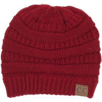 Skullies & Beanies Solid Ribbed Beanie Slouchy Soft Stretch Cable Knit Warm Skull Cap - Red - CG126VPQAX9 $10.91