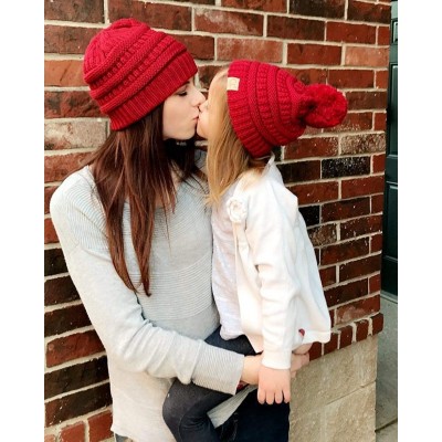 Skullies & Beanies Solid Ribbed Beanie Slouchy Soft Stretch Cable Knit Warm Skull Cap - Red - CG126VPQAX9 $10.91