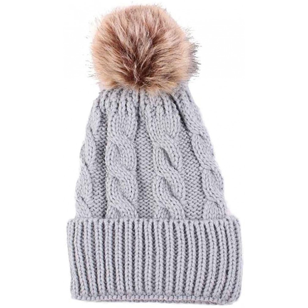 Skullies & Beanies Women Teen Girls Pom Pom Slouchy Thick Skull Cap Knit Hat Winter Warm Beanie - Gray - C1188NWEN9Y $7.67