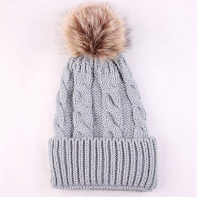 Skullies & Beanies Women Teen Girls Pom Pom Slouchy Thick Skull Cap Knit Hat Winter Warm Beanie - Gray - C1188NWEN9Y $7.67