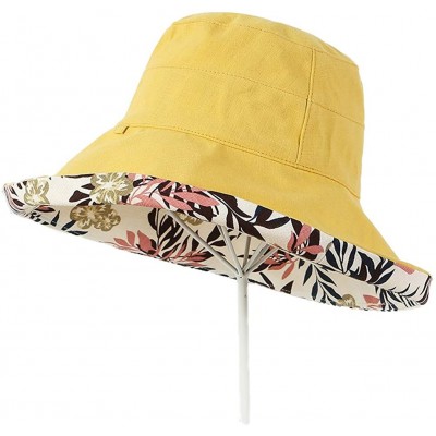 Sun Hats Bucket Hat for Women Double Side Wear Hat Girls Large Wide Brim Hat Packable Visor Caps - Yellow (Leaves) - CI18S2K2...