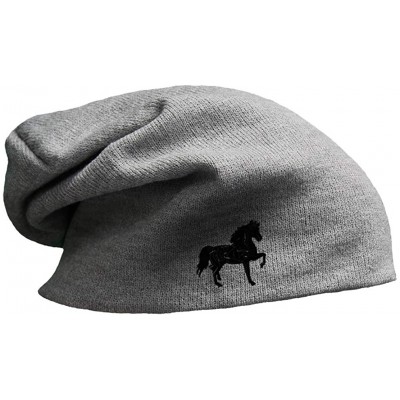 Skullies & Beanies Custom Slouchy Beanie Tennessee Walking Horse Embroidery Cotton - Light Grey - CR12ESMIV5X $9.38