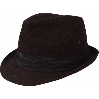 Fedoras Men's Women's Manhattan Structured Gangster Trilby Wool Fedora Hat Classic Timeless Light Weight - Brown 1 - CX18ARO2...