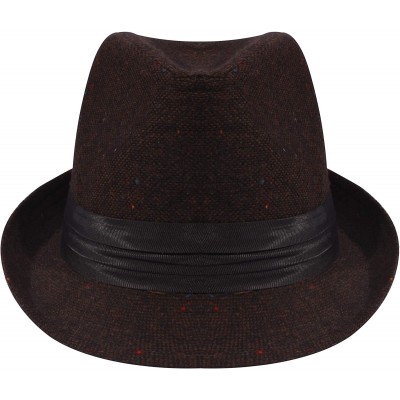Fedoras Men's Women's Manhattan Structured Gangster Trilby Wool Fedora Hat Classic Timeless Light Weight - Brown 1 - CX18ARO2...