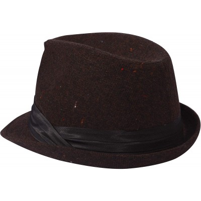 Fedoras Men's Women's Manhattan Structured Gangster Trilby Wool Fedora Hat Classic Timeless Light Weight - Brown 1 - CX18ARO2...