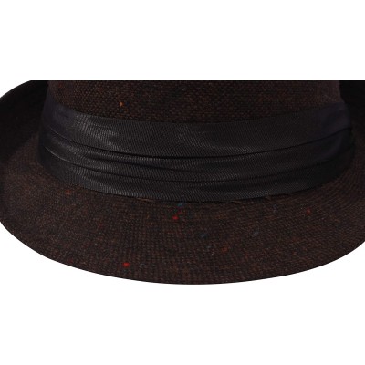 Fedoras Men's Women's Manhattan Structured Gangster Trilby Wool Fedora Hat Classic Timeless Light Weight - Brown 1 - CX18ARO2...