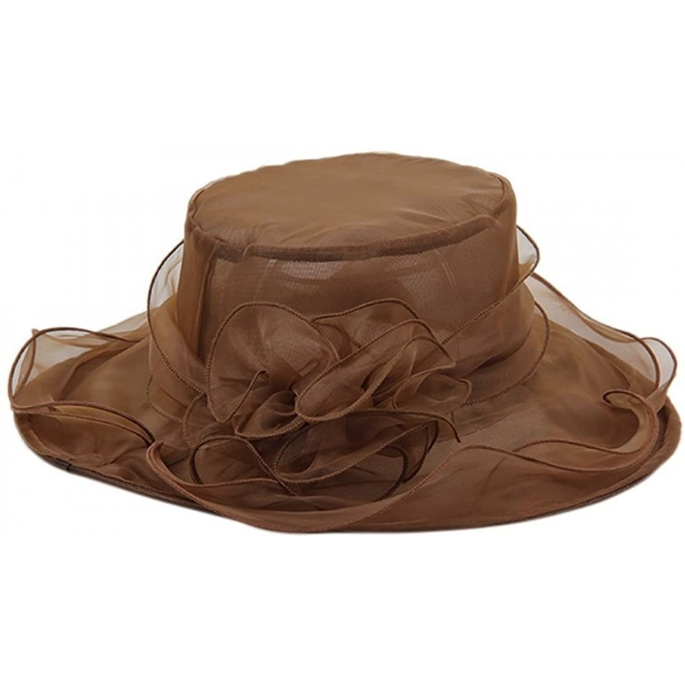 Sun Hats Women's Colorful Organza Flower Brim Kentucky Derby Hat - Coffee - C912GT8708N $17.21