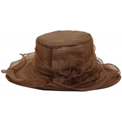 Sun Hats Women's Colorful Organza Flower Brim Kentucky Derby Hat - Coffee - C912GT8708N $17.21