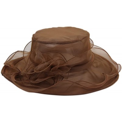 Sun Hats Women's Colorful Organza Flower Brim Kentucky Derby Hat - Coffee - C912GT8708N $17.21