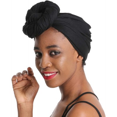 Headbands Solid Color Head Wrap & Scarf - Stretch Jersey Knit Hair Wrap- Long Turbans - Black - CU18QRHKNSN $16.75