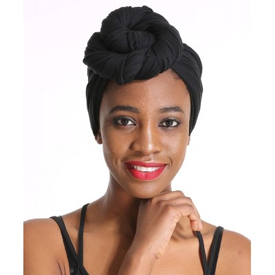 Headbands Solid Color Head Wrap & Scarf - Stretch Jersey Knit Hair Wrap- Long Turbans - Black - CU18QRHKNSN $16.75