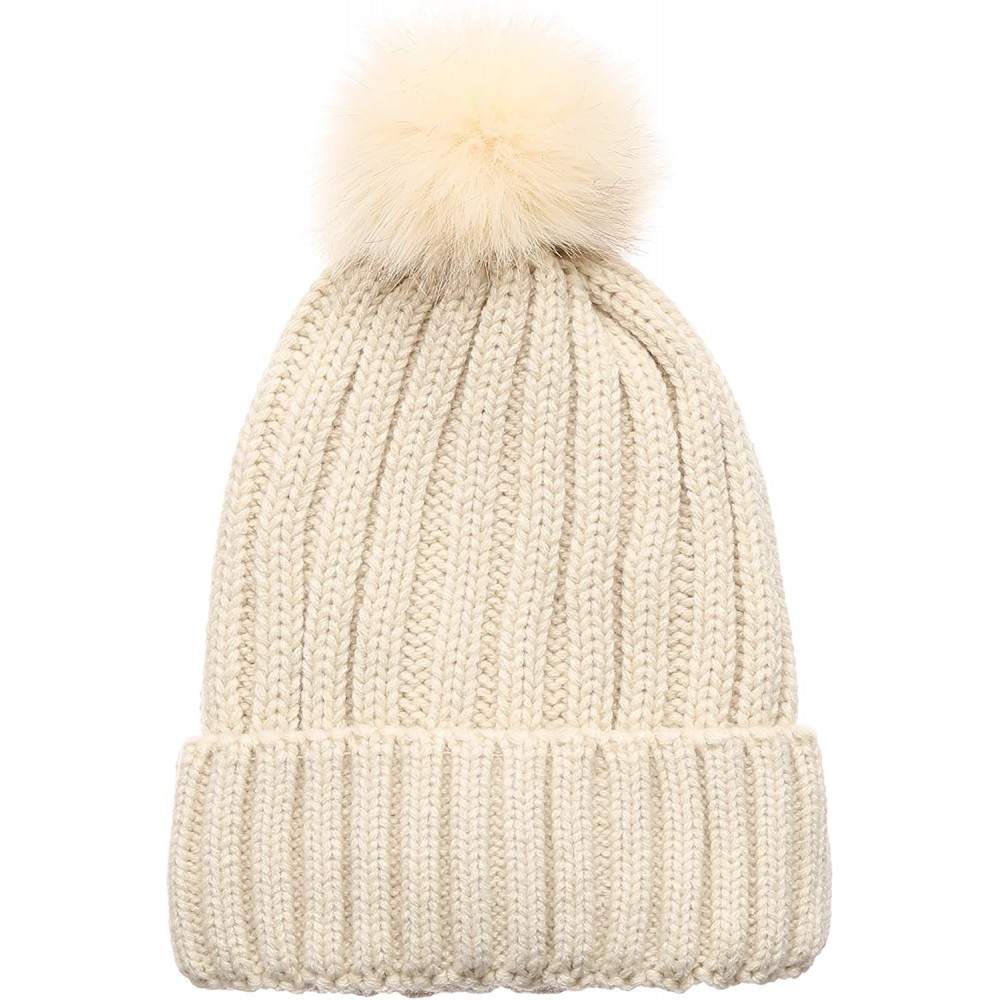 Skullies & Beanies Winter Ribbed Knitted Skull Cap Cuff Beanie Hat with Faux Fuzzy Fur Pom Pom - Khaki - C0186NK8L08 $9.90