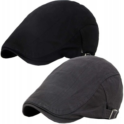 Newsboy Caps Mens Solid Beret Hat Plain Cabbie Classic Newsboy Flat Ivy Cap - 2pack-black/Dark Grey - CF18Q7KX7ZT $13.78