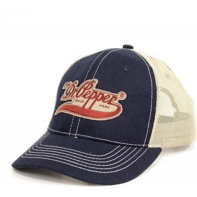 Baseball Caps Drink Dr Pepper Hat - Vintage Trucker Style hat - Snap Back Closure - Medium Crown Navy- Beige - CX12IG0U0IJ $1...