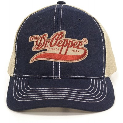 Baseball Caps Drink Dr Pepper Hat - Vintage Trucker Style hat - Snap Back Closure - Medium Crown Navy- Beige - CX12IG0U0IJ $1...